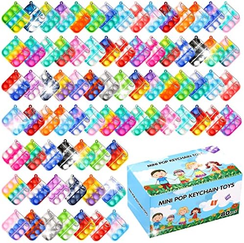 80 PCS Easter Mini Pop Keychain Fidget Sensory Toys, Simple Silicone Rainbow Stress Relief Hand Toy, Keychain Bubble Pop Desk Toy Wrap Pop Stress Reliever Anti-Anxiety, Office Desk Toy for Kids