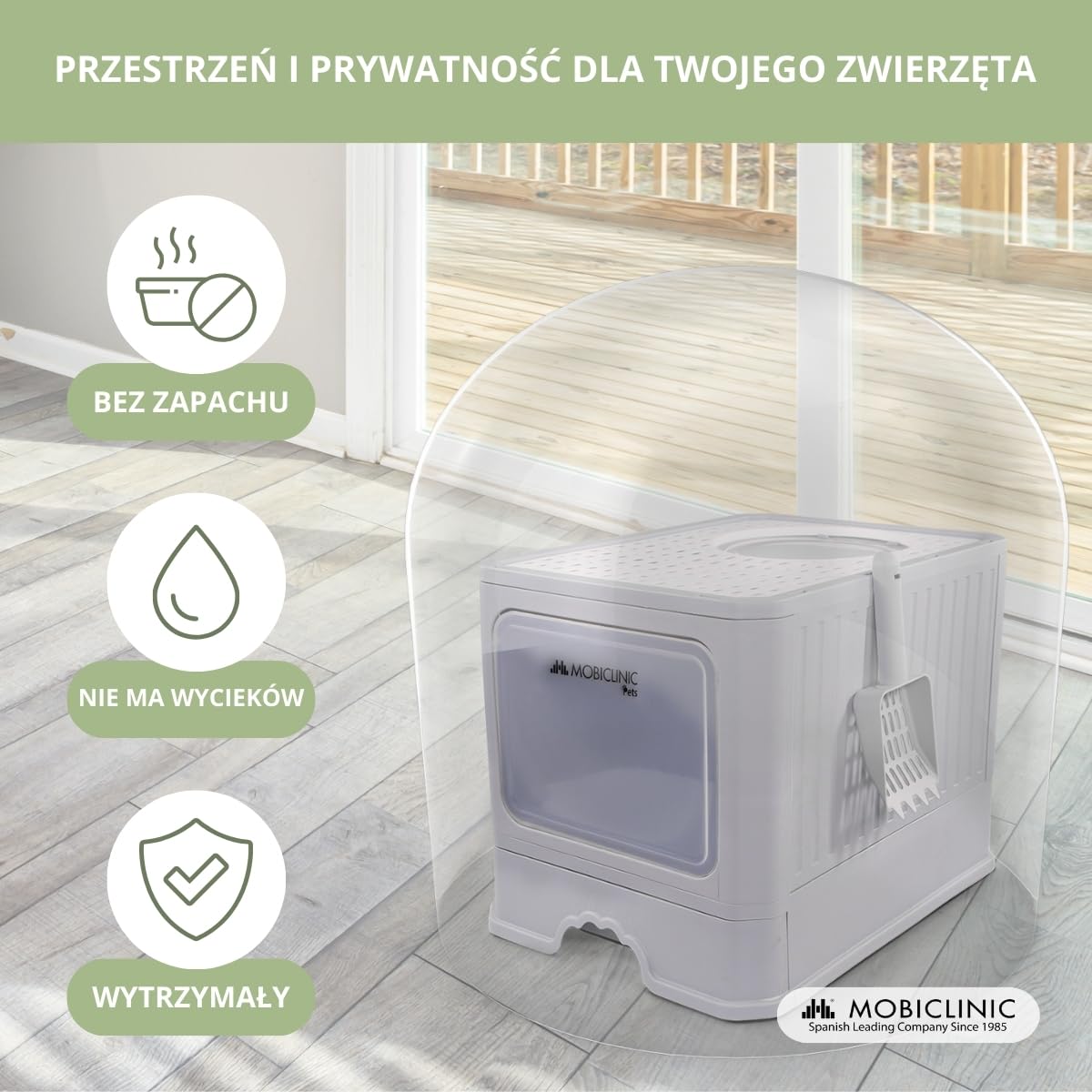 Mobiclinic® pets, Kuweta dla kota z daszkiem, Wysuwana taca, W zestawie łopatka, Catbox, Podwójne wejście przodu i górne pokrywką, Górna kratka, Demontowalna konstrukcja