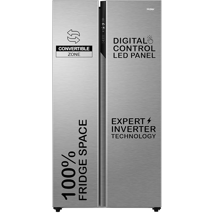 Haier 596 L, 3 Star, 100% Convertible Fridge Space, Expert Inverter, Frost Free Side by Side Refrigerator, (HES-690SS-P, Shiny Silver)