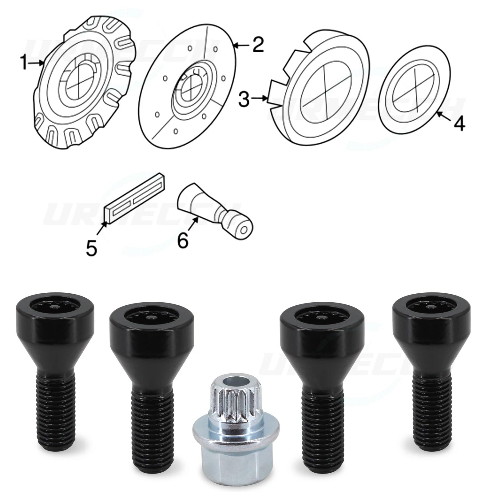 Kompatibel Mit Mini für Cooper Radschloss-Set Radmuttern Schrauben mit Schlüssel M12 x 1,5 Alufelgen-Stehbolzenschraube 36136786419 Automotive Radschrauben