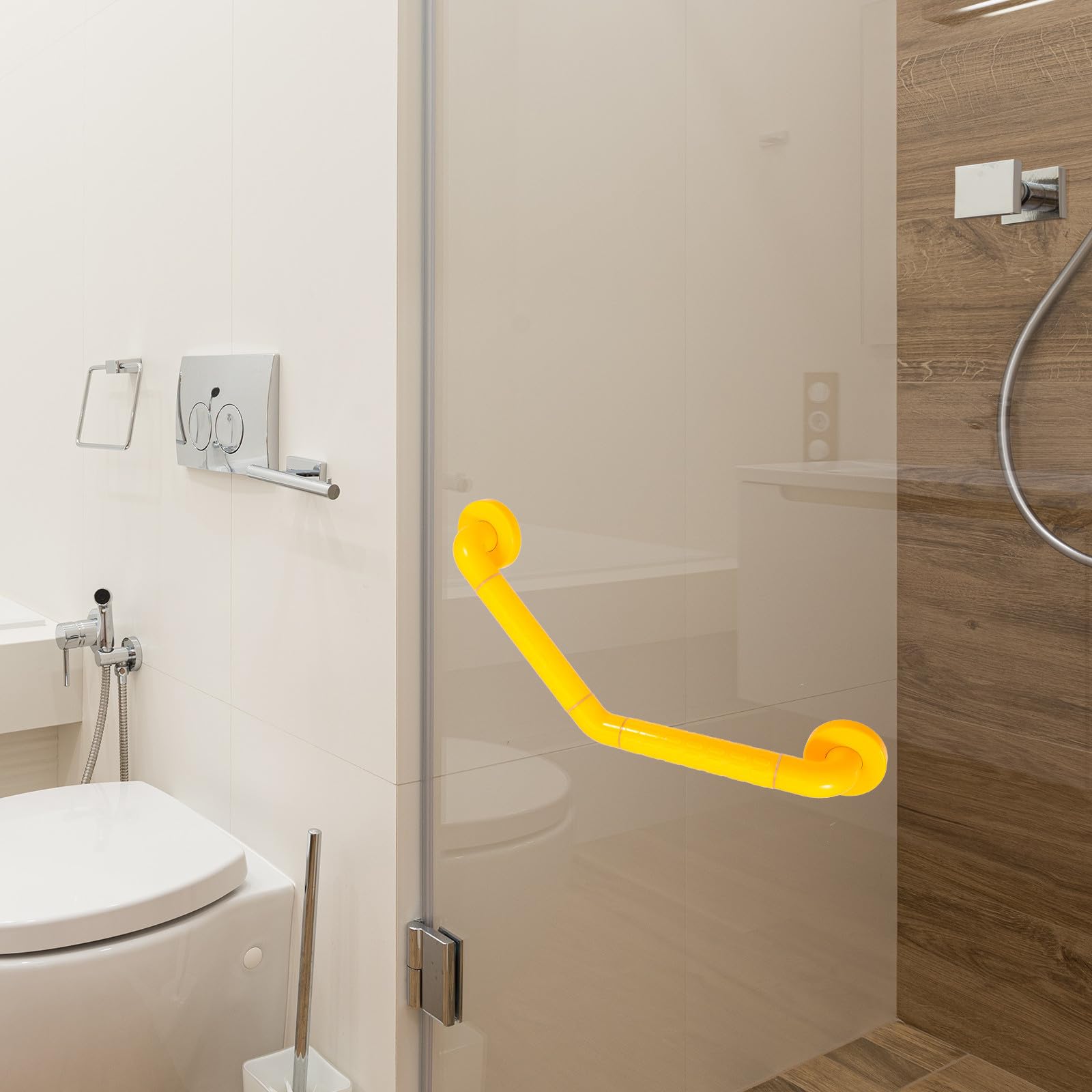 Pasamanos de Seguridad de Acero Inoxidable para Baño, Hogar y Ducha | Color Amarillo, Diseño Simple Creativo, Instalación Fácil, Uso Doméstico