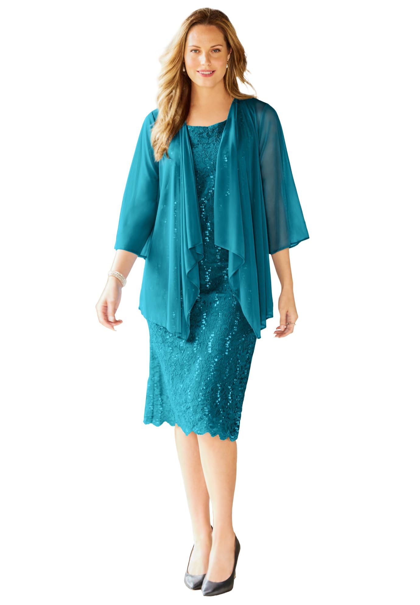 Catherines Women's Plus Size Sparkling Lace Jacket Dress