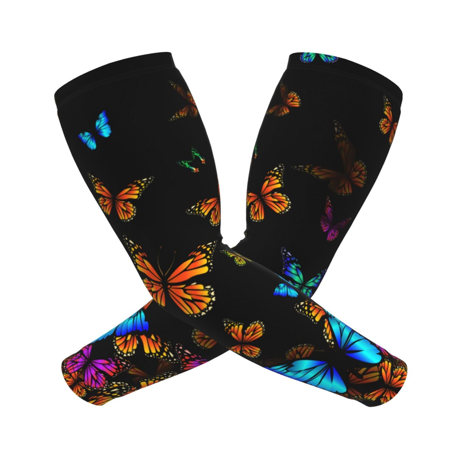 MZERSE Fashion Arm Sun Sleeves Compatible With Colorful Orange Monarch Butterfly Compression UV Protection Cooling Arm Sleeves for Men Women Summer Cycling Driving Golf Running