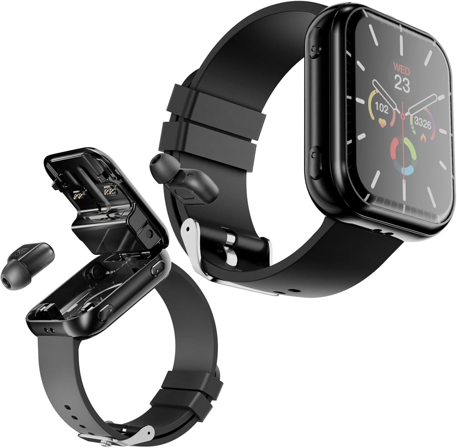 Yihou Smart Watch with Earbuds 2 in 1 Watch for Men Women with Earbuds Fitness Tracker with Sleep Tracker Heart Rate Monitor for Android iOS Black