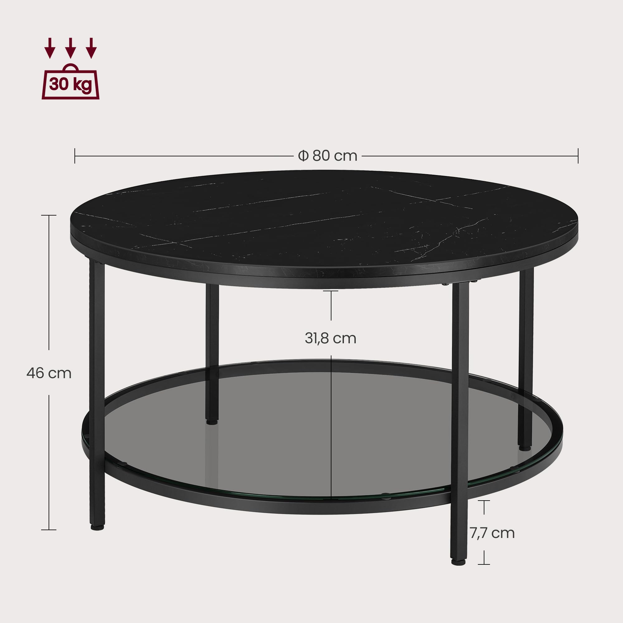 VASAGLE Couchtisch, Wohnzimmertisch, Sofatisch, für Wohnzimmer, mit Glasplatte, viel Stauraum, einfacher Aufbau, moderner Stil, marmorschwarz-tintenschwarz LCT071B58