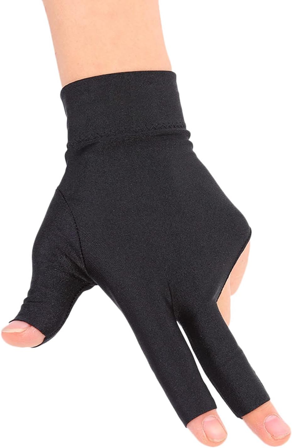 Sorandy Snooker Billiard Elastic Spandex Left Hand Open Three Finger Glove for Men and Women Black One Size