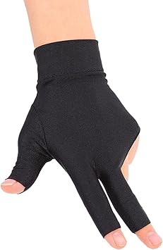 Alomejor Billiard Snooker Glove, Spandex, Black, One Size, Left Hand, Three Finger Open Fingertip Design, for Men and Women