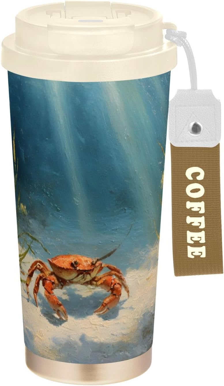Rab Underwater Insulated Coffee Mug with Straw & Flip Lid, 16.9oz Iced Tumbler Cup, Double Wall Vacuum Mug for Travel Office