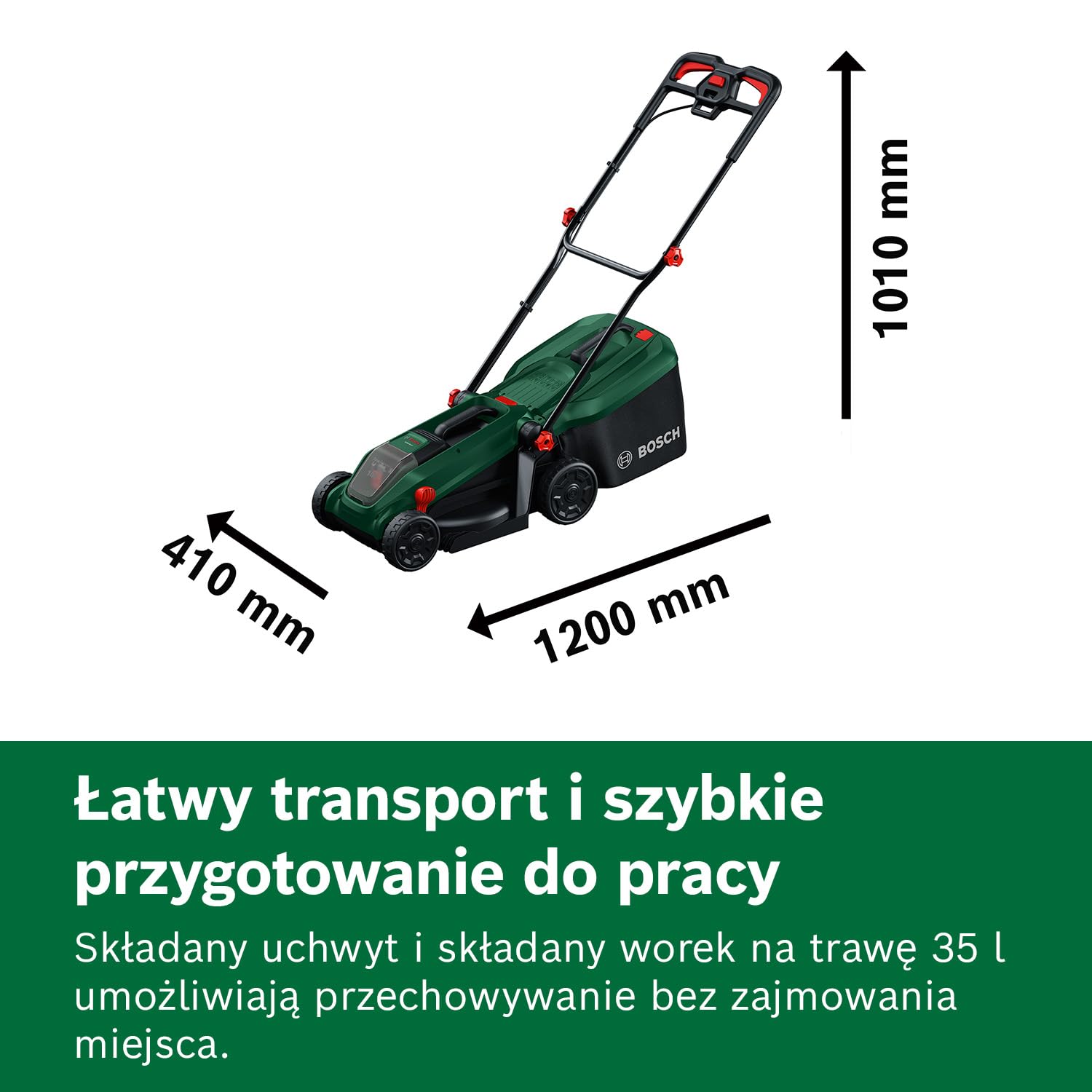 Bosch Kosiarka akumulatorowa ROTAK18V-32 (szerokość cięcia: 32 cm, wysokość cięcia: 25 – 65 mm, materiałowy worek na trawę 35 l, przystawka do mulczowania, akumulator i ładowarka)