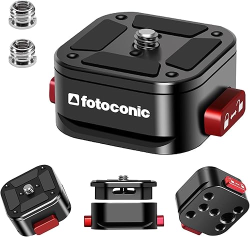 Fotoconic Abrazadera de montaje de cámara de liberación rápida para cabeza de trípode, placa adaptador QR con tornillo universal de 14 pulgadas para