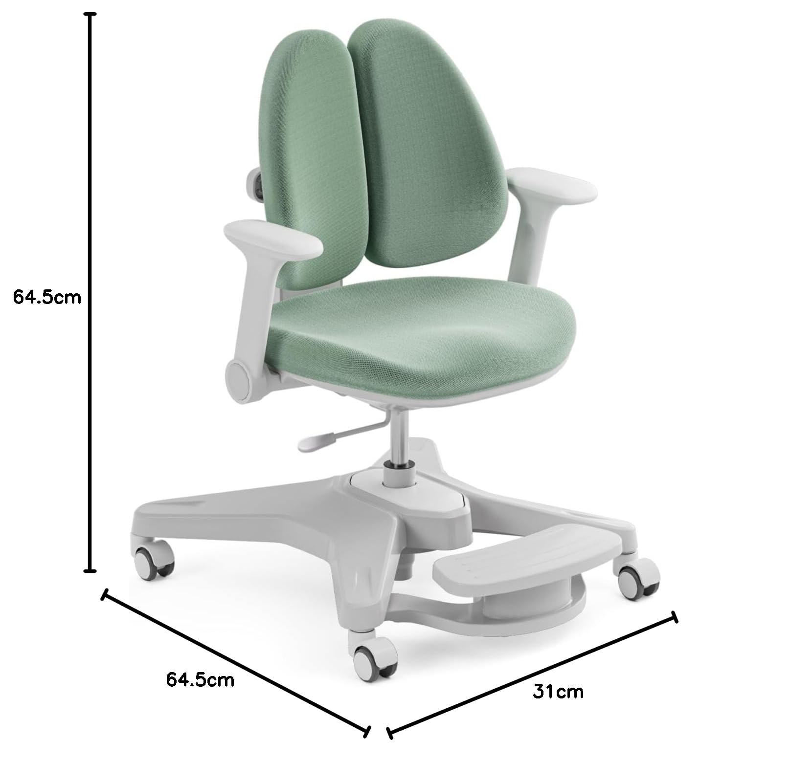 HOKO Ergo Study Kid Schreibtisch Stuhl Grün. Höhenverstellbarer, mitwachsender Kinder Stuhl. Sitz und Rücken separat verstellbar. Ergonomisches Sitzen für Kinder (Milo)