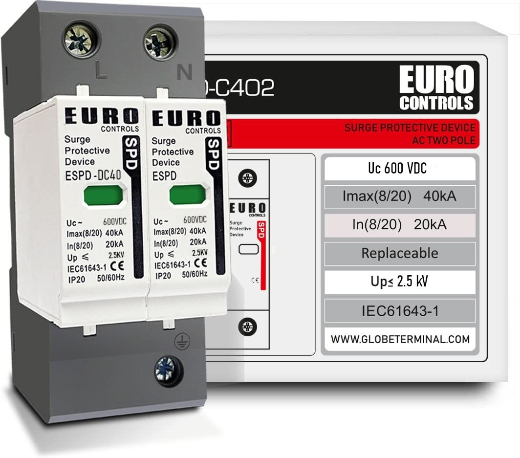 EuroControls Surge Protective Device SPD 20 to 40kA,Type1+2, Phase + Neutral + Earth (2 Pole 600 Volt DC)-image-49