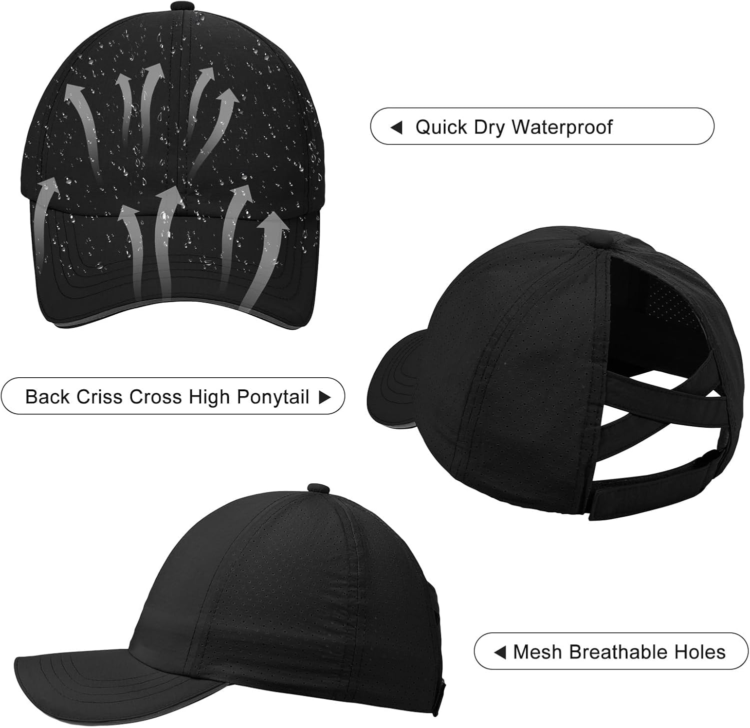 Little Girls Criss Cross Ponytail Hat Toddler Reflective Baseball Cap Kids Quick Dry Summer Sports Hats Age 3-8 - Image 2