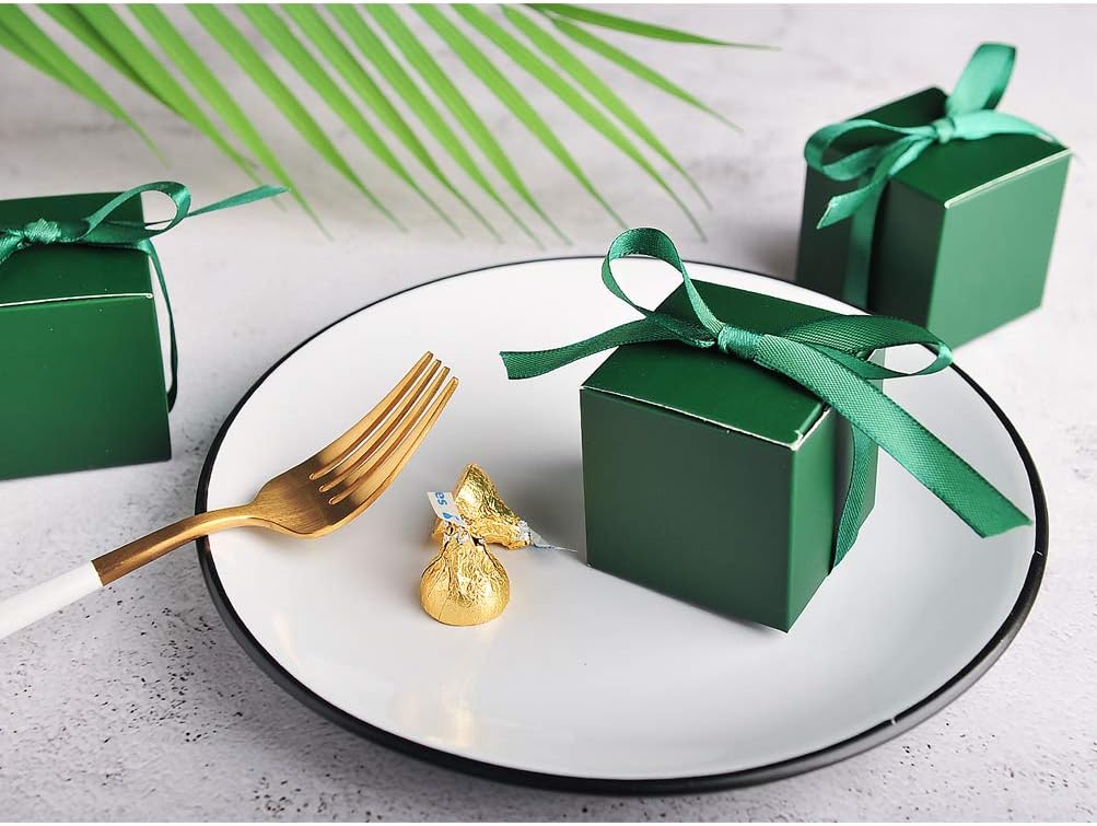 AWELL Dark Green Gift Candy Box Bulk 2x2x2 inches with Green Ribbon Party Favor Box,Pack of 50 - Image 4