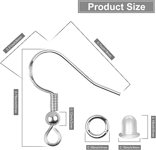 Miniatura 2 de Ganchos para aretes, kit de 450 piezas de fabricación de aretes con 150 piezas75 pares de ganchos hipoalergénicos de plata de ley 925, 150 piezas de