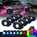Xprite 8PCs LED RGB Rock Light Kit with Wireless Remote Control, Flashing, Auto Scroll Modes, Multicolor Neon Lights Pod for Underglow Off Road, Truck, JEEP, UTV, ATV, SUV