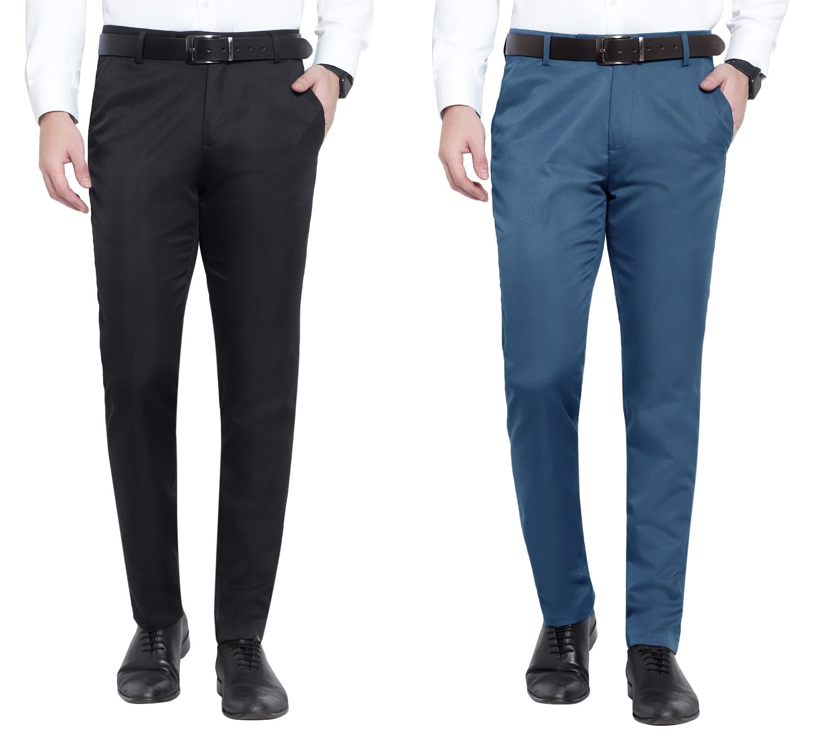 The PS Men's Formal Regular Fit Cotton Blend Black, Morpitch Combo Trouser (Pack of 2)-picture-43