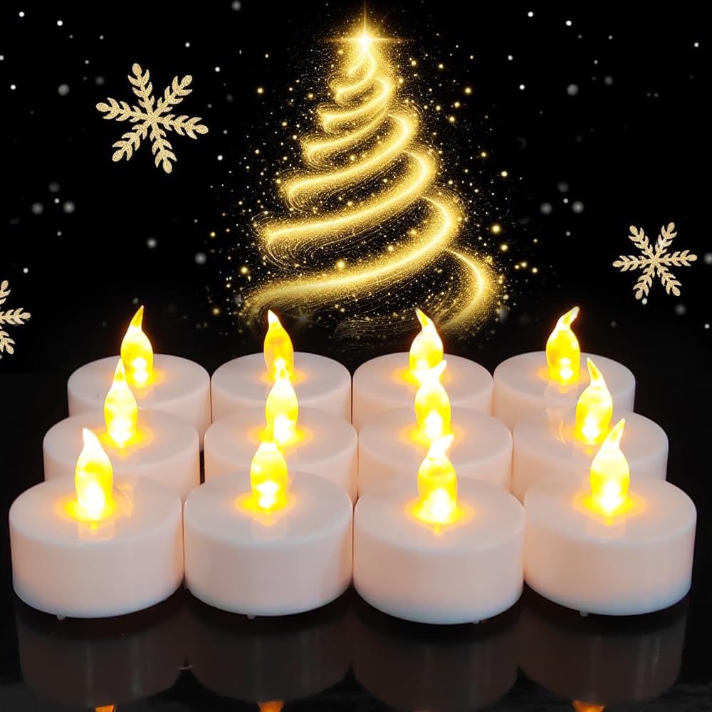 24 Stück LED Teelichter, realistische flackernde batteriebetriebene flammenlose LED-Teelichter, Lange Dauer 200 Stunden elektrische LED Kerzen in warmem Gelb für Hochzeiten, Partys,Festivals