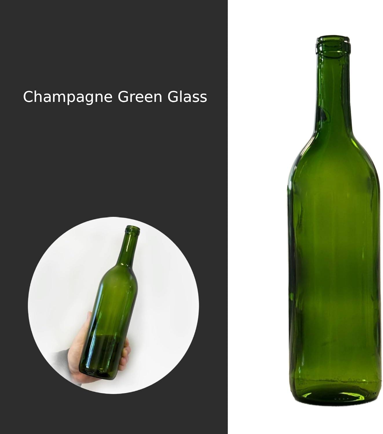 North Mountain Supply 750ml Glass Bordeaux Wine Bottle Flat-Bottomed Cork Finish - 48 Bottles (4 Cases of 12) - Champagne Green