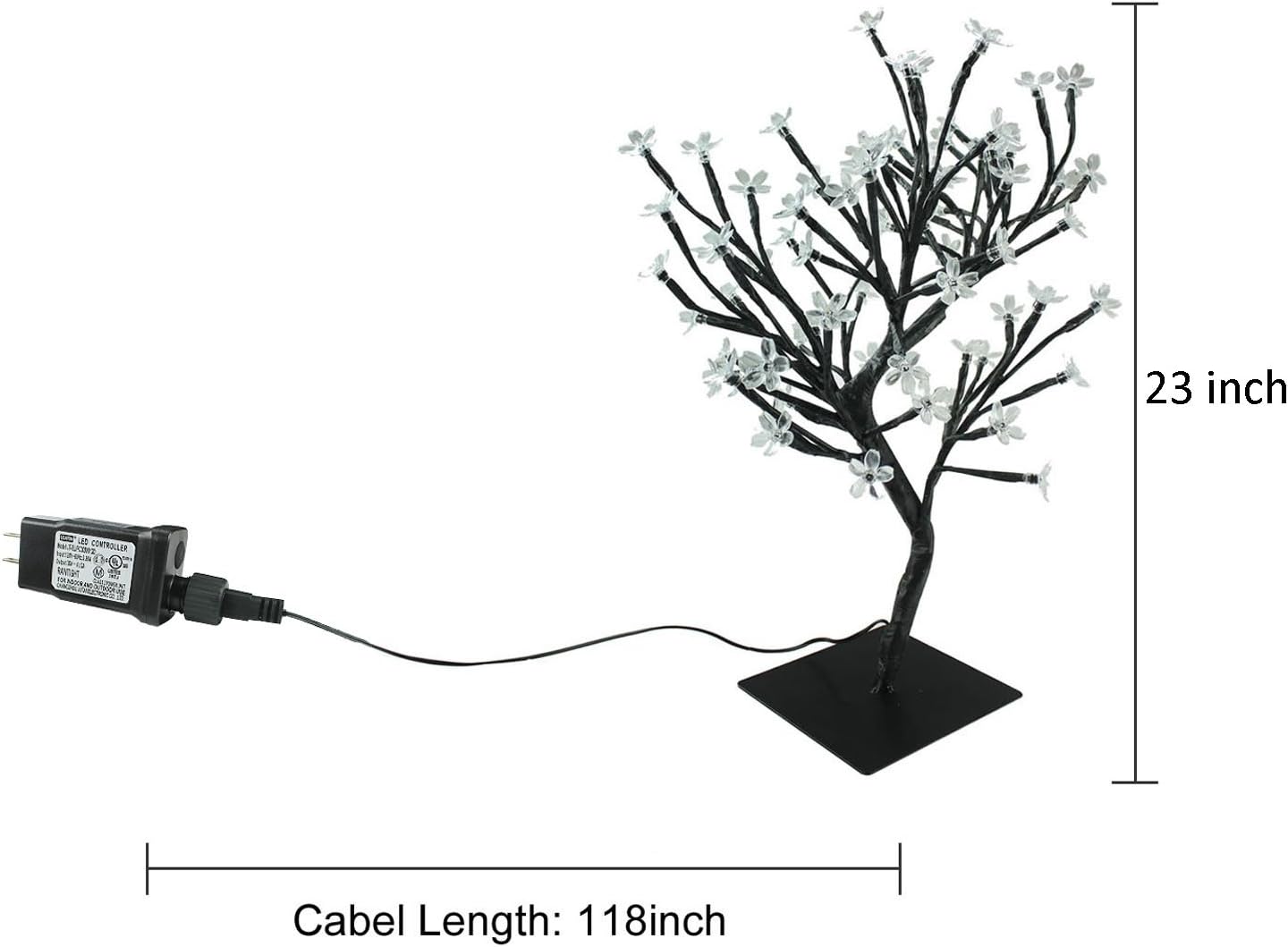PMS 23inch 90 LEDs Cherry Blossom Tree Lights Desk Top Bonsai Tree Lamp with Low Voltage Transformer, Ideal for Christmas Wedding Party Bedroom Home Decoration (Warm White)