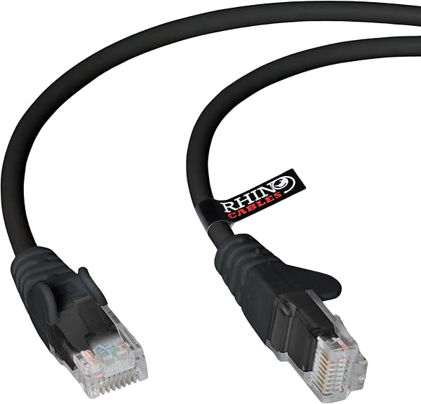rhinocables CAT 6 High-Speed Gigabit Ethernet Cable - Patch Network Lead for LAN| Snagless UTP With LSZH Jacket | RJ45 Connector - Internet, Router, Modem, Smart TV, PC & More (5m, Black, Pack of 1) - 1