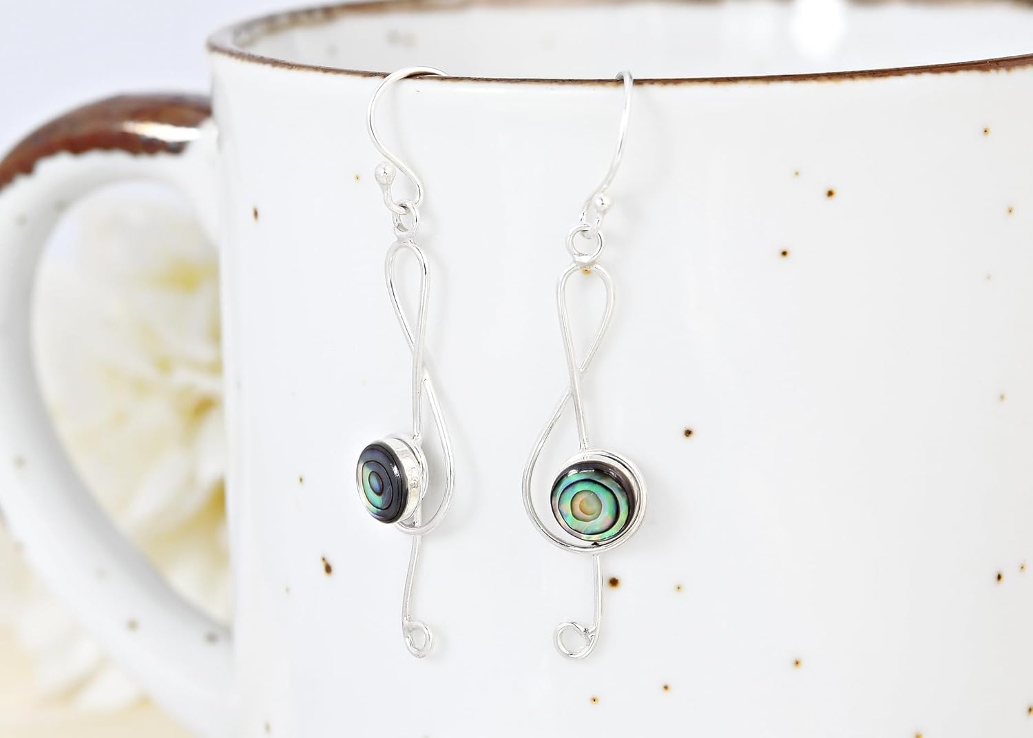 AeraVida Musical Treble Clef Stone Sterling Silver Dangle Earrings | Elegant Music Note Jewelry for Women | Stone-Accented 925 Silver Earrings with Push Back Closure