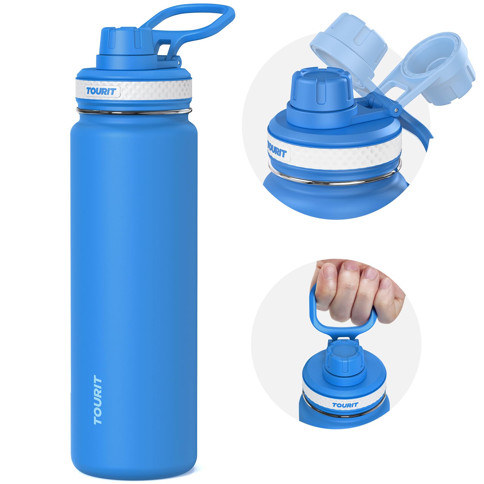 TOURIT 24 oz Insulated Water Bottle, Stainless Steel Water Bottles With Handle, Double-Wall Vacuum Sports Water Bottle, BPA Free Leakproof Thermos Bottle, Blue