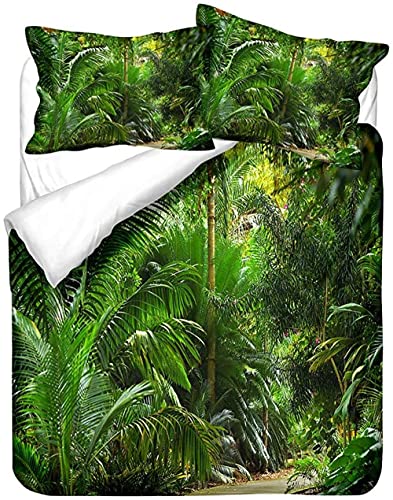 LYJJYA Housse de Couette 140x200 cm Forêt Tropicale Microfibre Hypoallergénique Parure de Lit pour Enfant avec Fermeture Éclair + 1 taie d'oreiller de 65x65 cm Cover