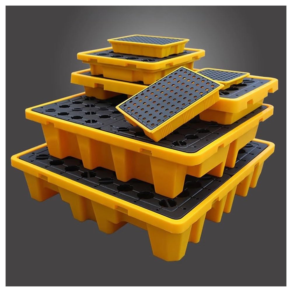 JKJZSALJ Spill Containment Platform With Grating, Modular Anti-Leakage Tray,10Cm & 18Cm Height, Heavy-Duty Spill Pallet, 1 Pack For Safe Liquid Storage,Yellow,120 * 120 * 18cm