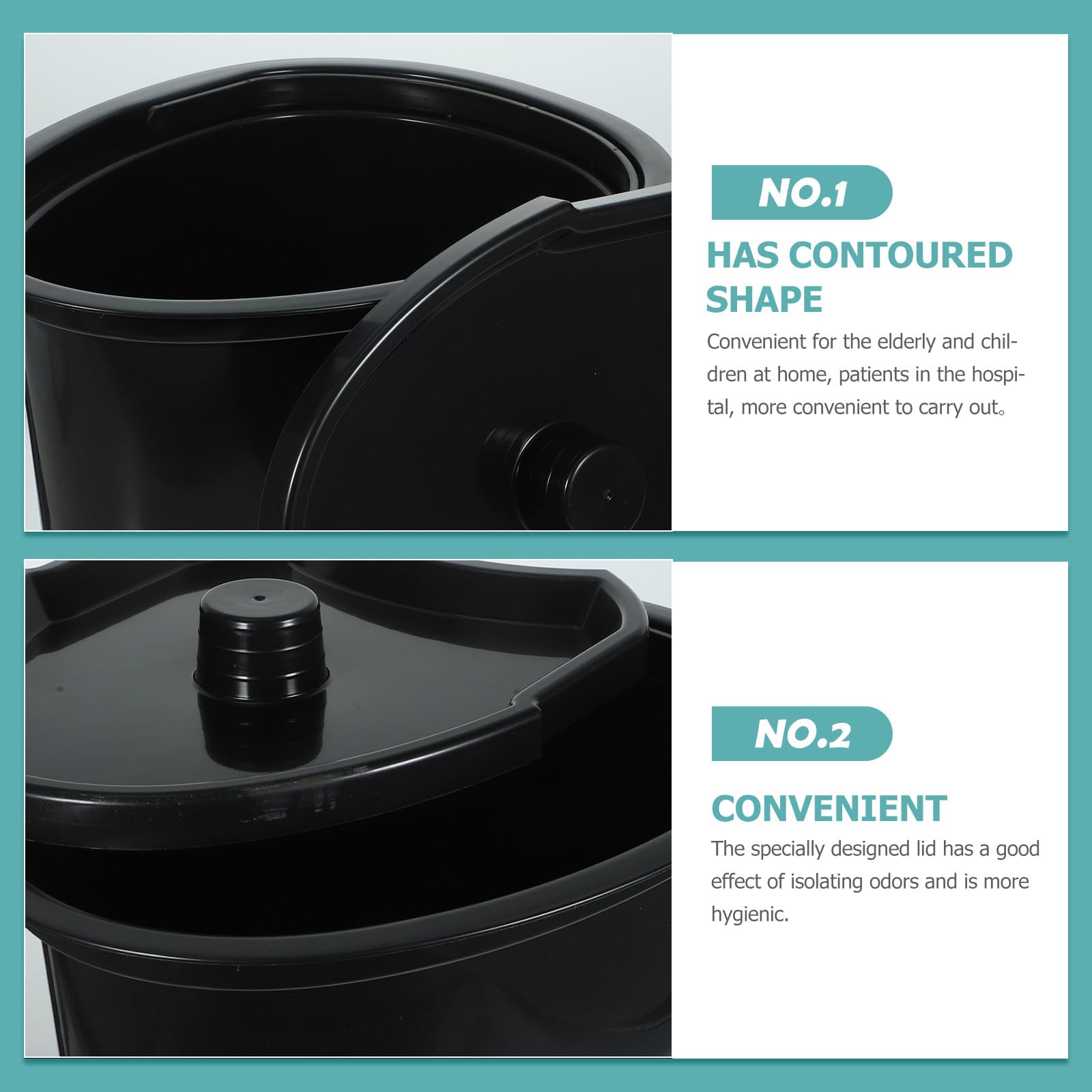 Pot de Chambre Adulte Noir 5l en Plastique avec Couvercle, Facile à Transporter, Design Ergonomique pour Patients et Personnes Handicapées