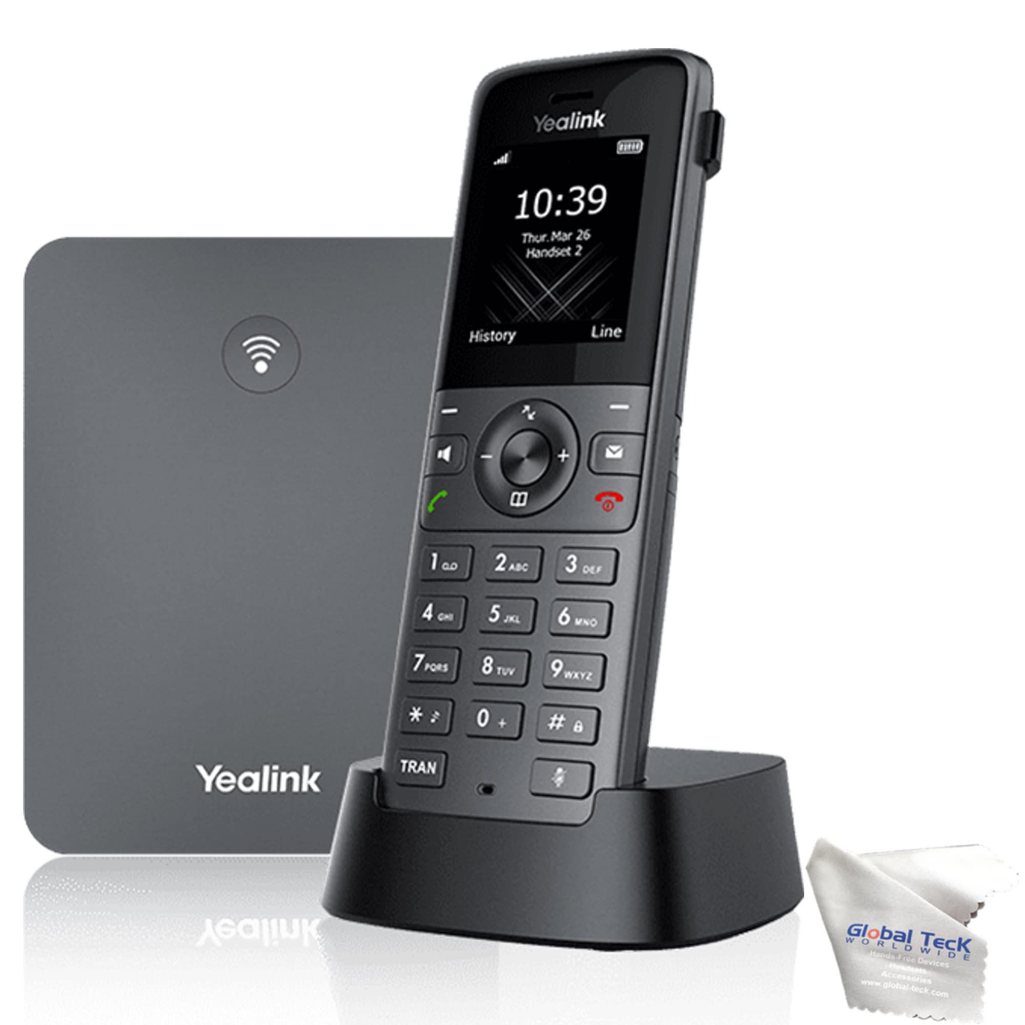 Yealink W73P DECT Cordless VoiP Phone System - Wireless Base Station &amp; Handset for Small Business, Long-Range Roaming, Global Teck Microfiber Cloth