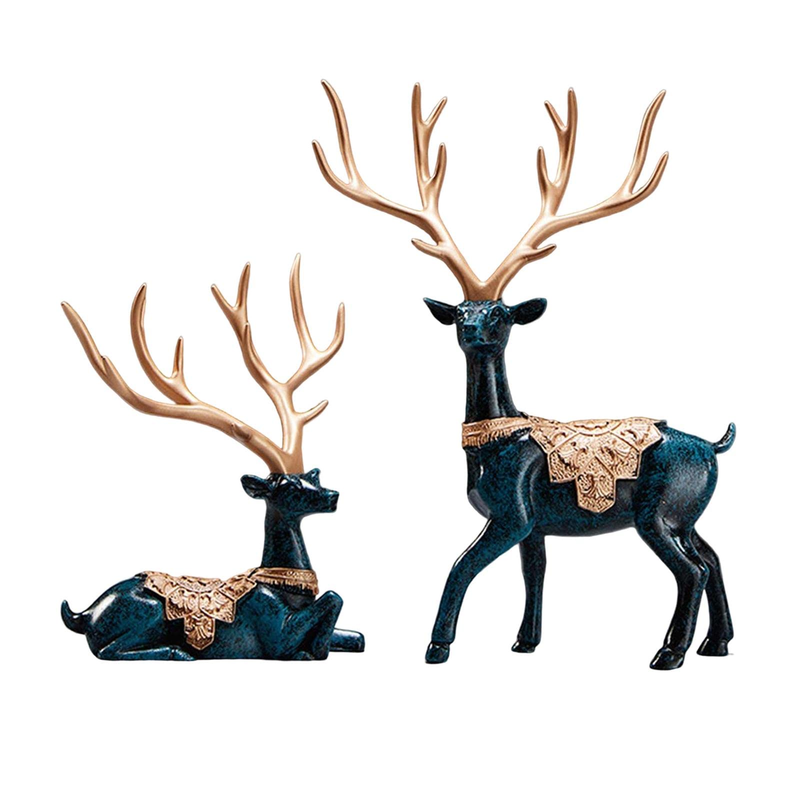 Sculpture de cerf en résine bleu couple de rennes pour décoration de bureau moderne