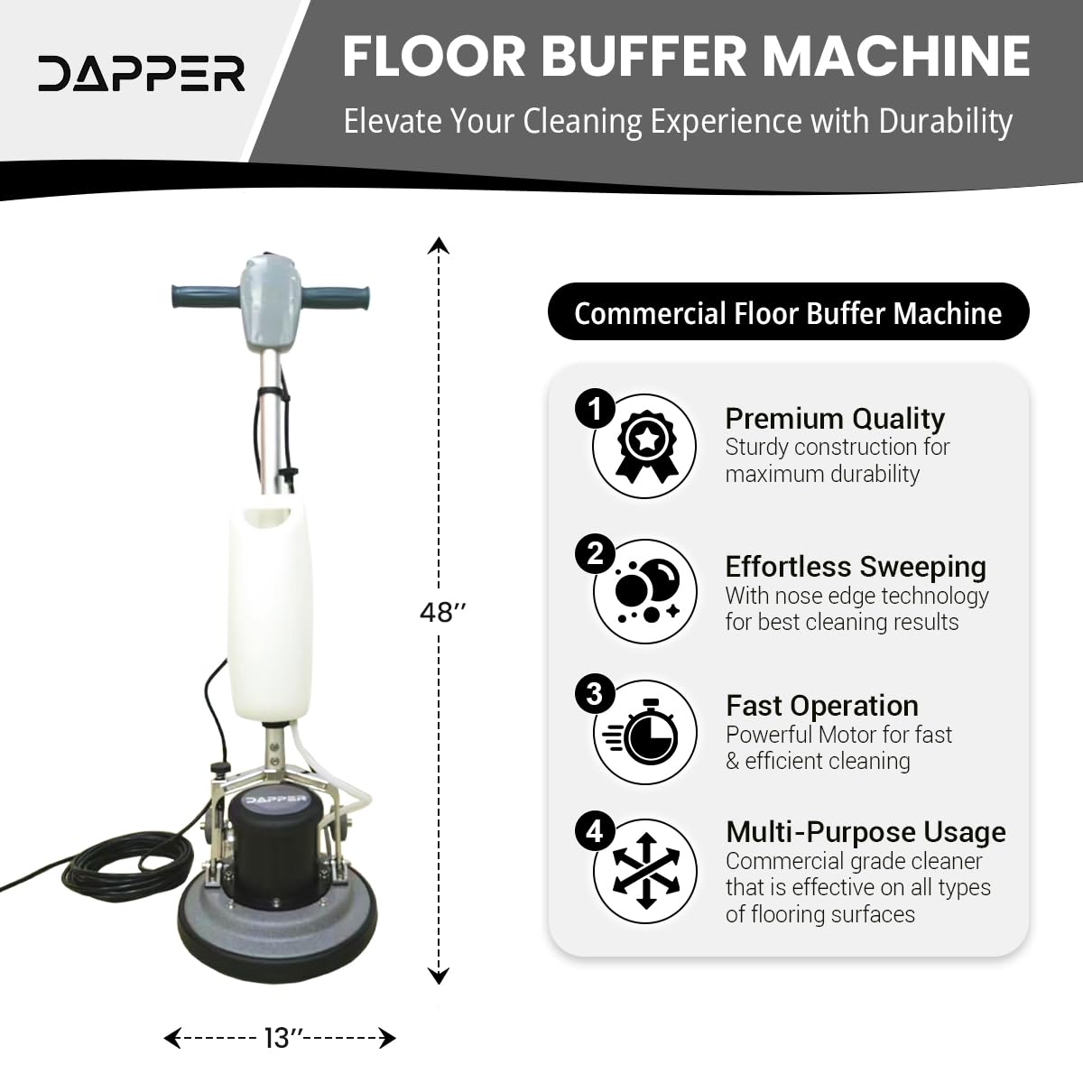 13" Heavy-duty Multi-Functional Floor Buffer Polisher Machine - Clean, Buff, Scrubb and Polish with Ease! Ideal for Carpets Too! Includes Optional Solution Tank, 2 Brushes and 3 Scouring Pads - 3