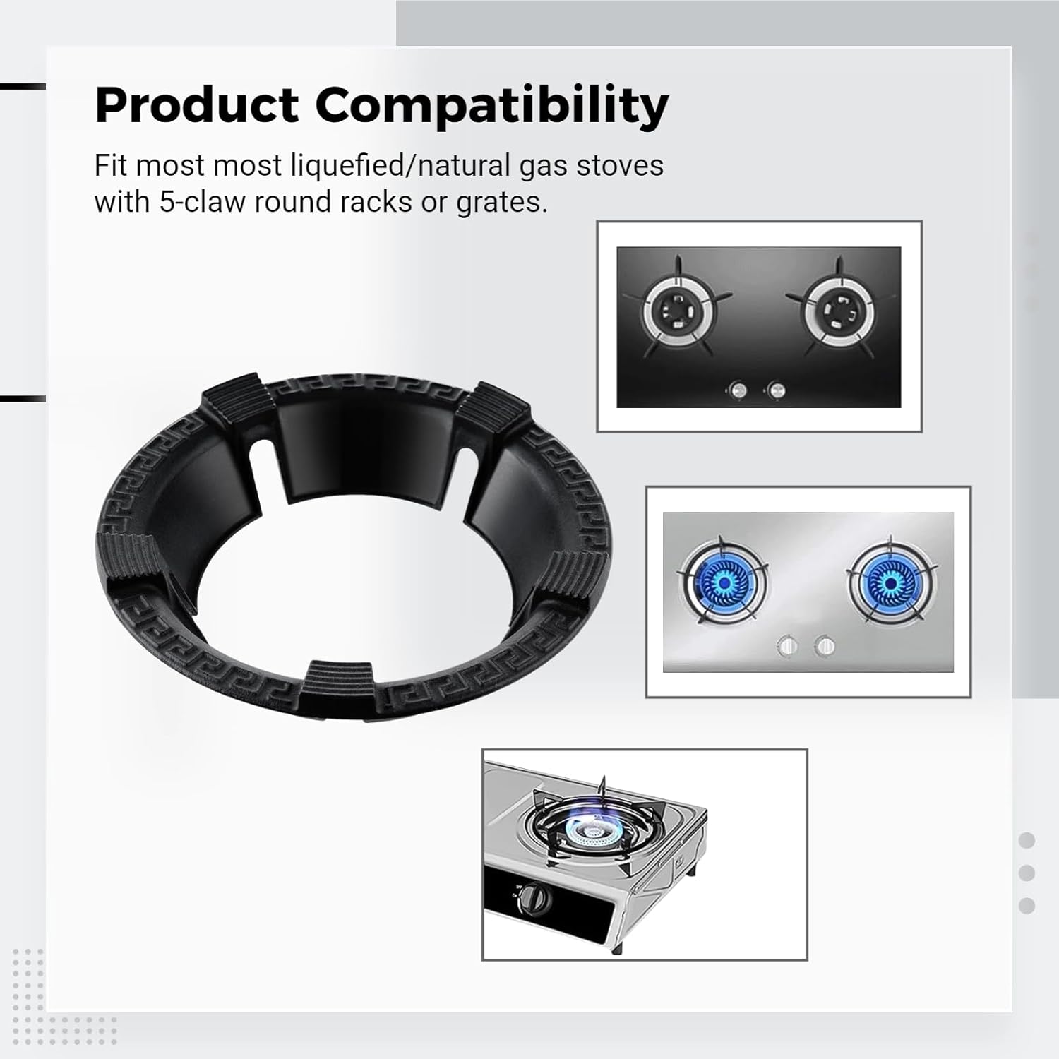 Burner Ring For Gas Stove, Cast Iron Cookware Support Stand, Anti-Movement Pan Base, Fire Gathering Rack For 5-Claw Ranges, Energy Saver Wok Ring