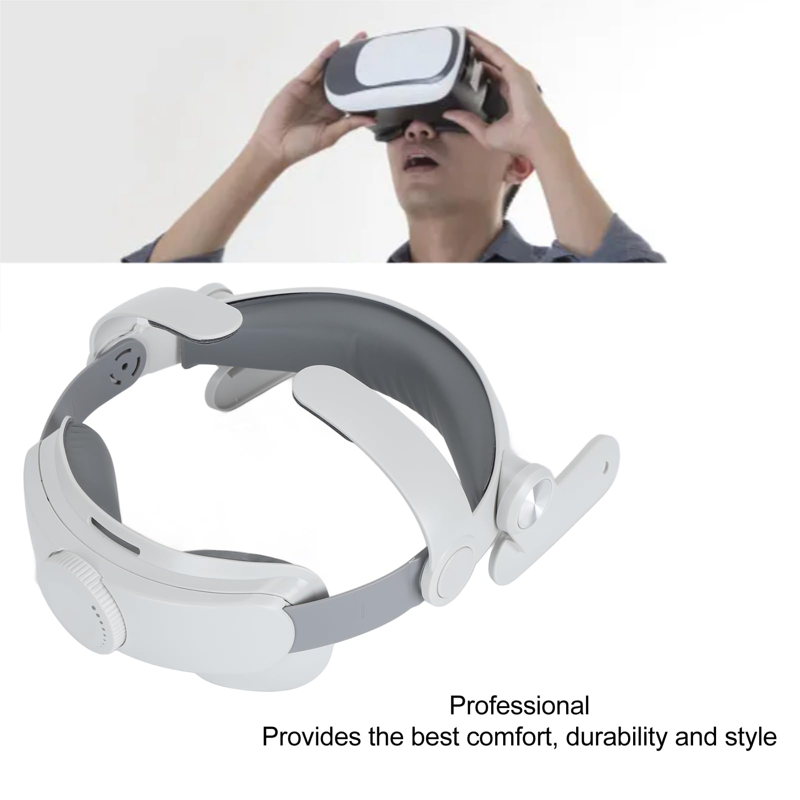 Sangle de tête VR, Poids d'équilibre réglable, Bandeau de Protection avec Coussin de tête pour Les Joueurs, Confort, Blanc grisâtre