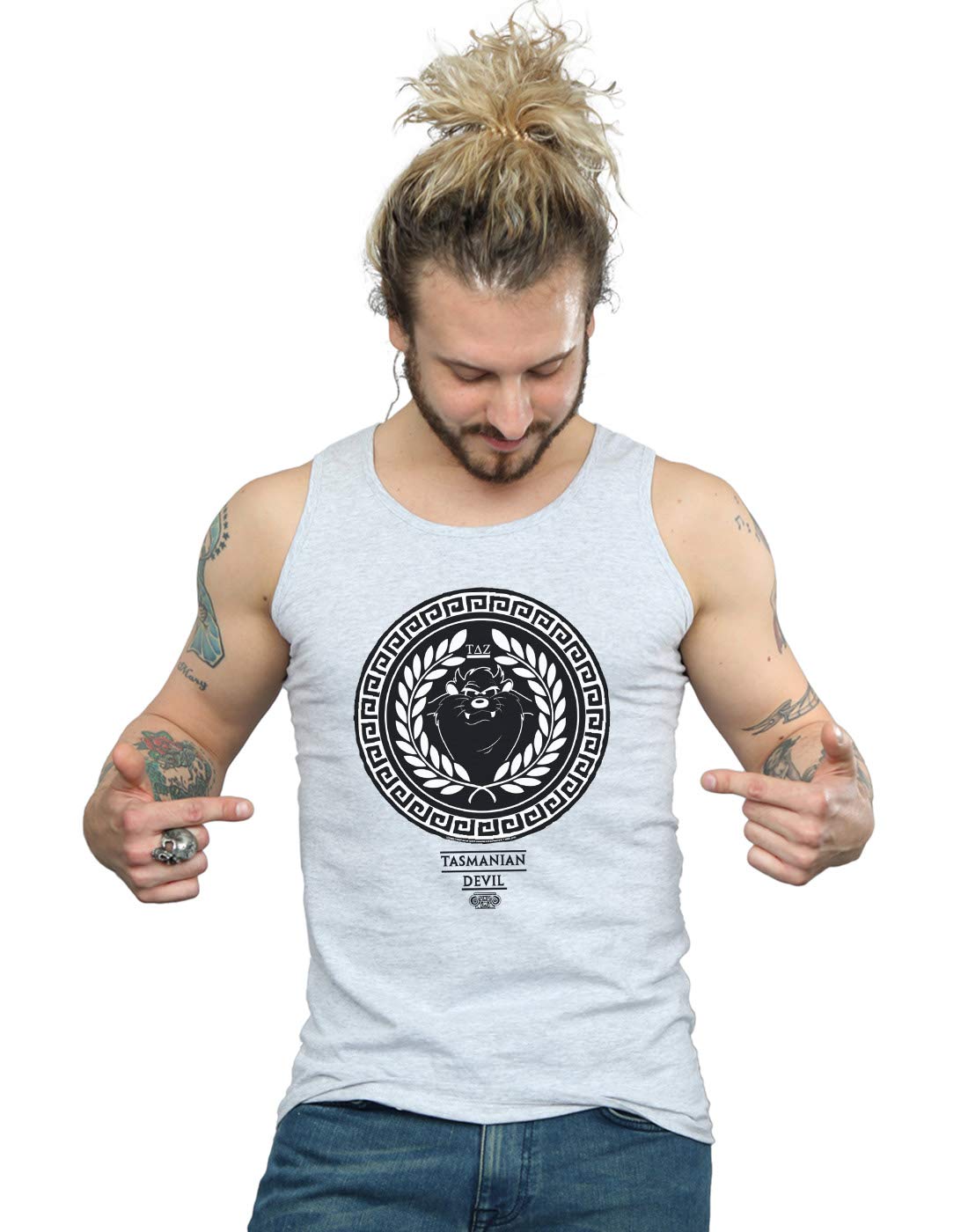 Absolute Cult Men's Sport Grey Looney Tunes Taz Greek Circle Vest Large