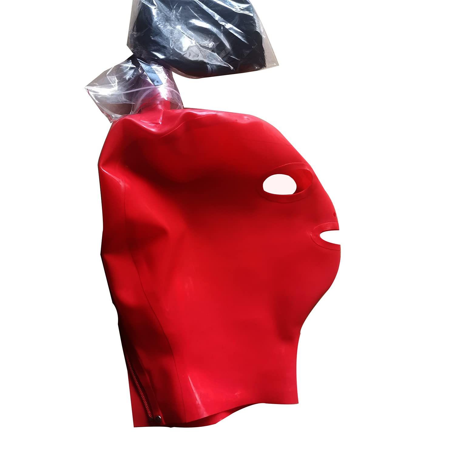 MFMYEE máscara de látex 100% goma SM máscara de esclavitud completa fetiche, máscara de juego de roles, incluye peluca (rojo)