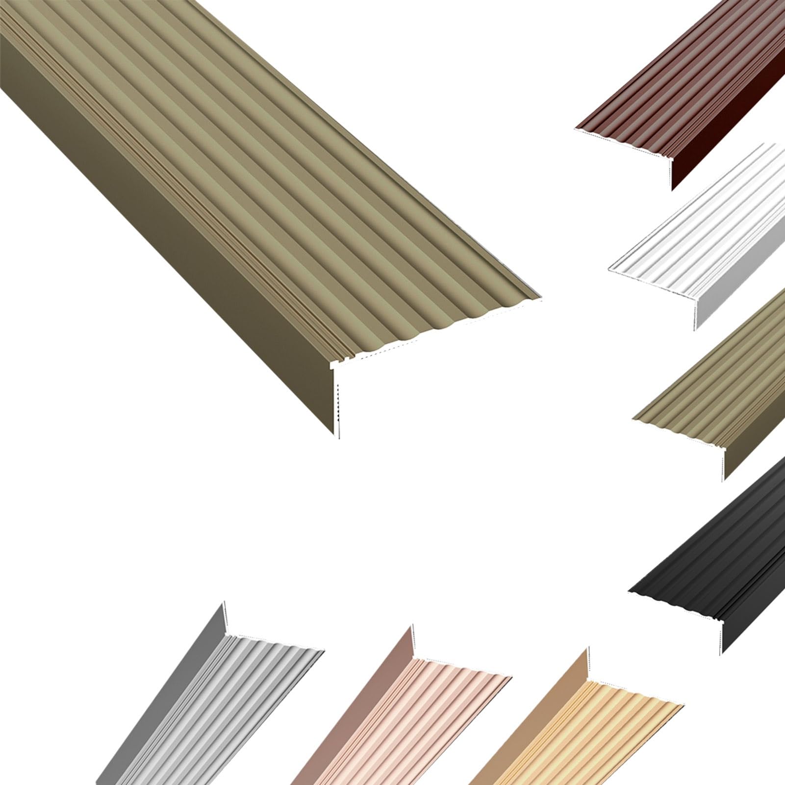 Lshtshf-Ou Golden Gray Aluminum Step Edge Protector Trim Non-Slip Stair Nosing Molding Staircases Treads Angle Strip(,110Cm L)