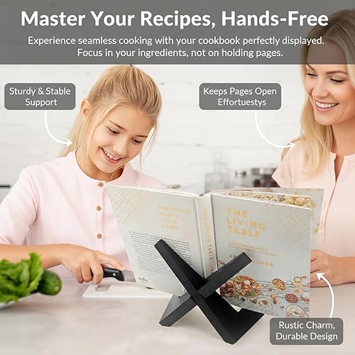 Miniatura 3 de Rustic Black Cookbook Stand for Kitchen, Recipe Book Holder for Kitchen Counter, Wooden Cookbook Holder, Rustic Cook Book Holder Stand with Natural