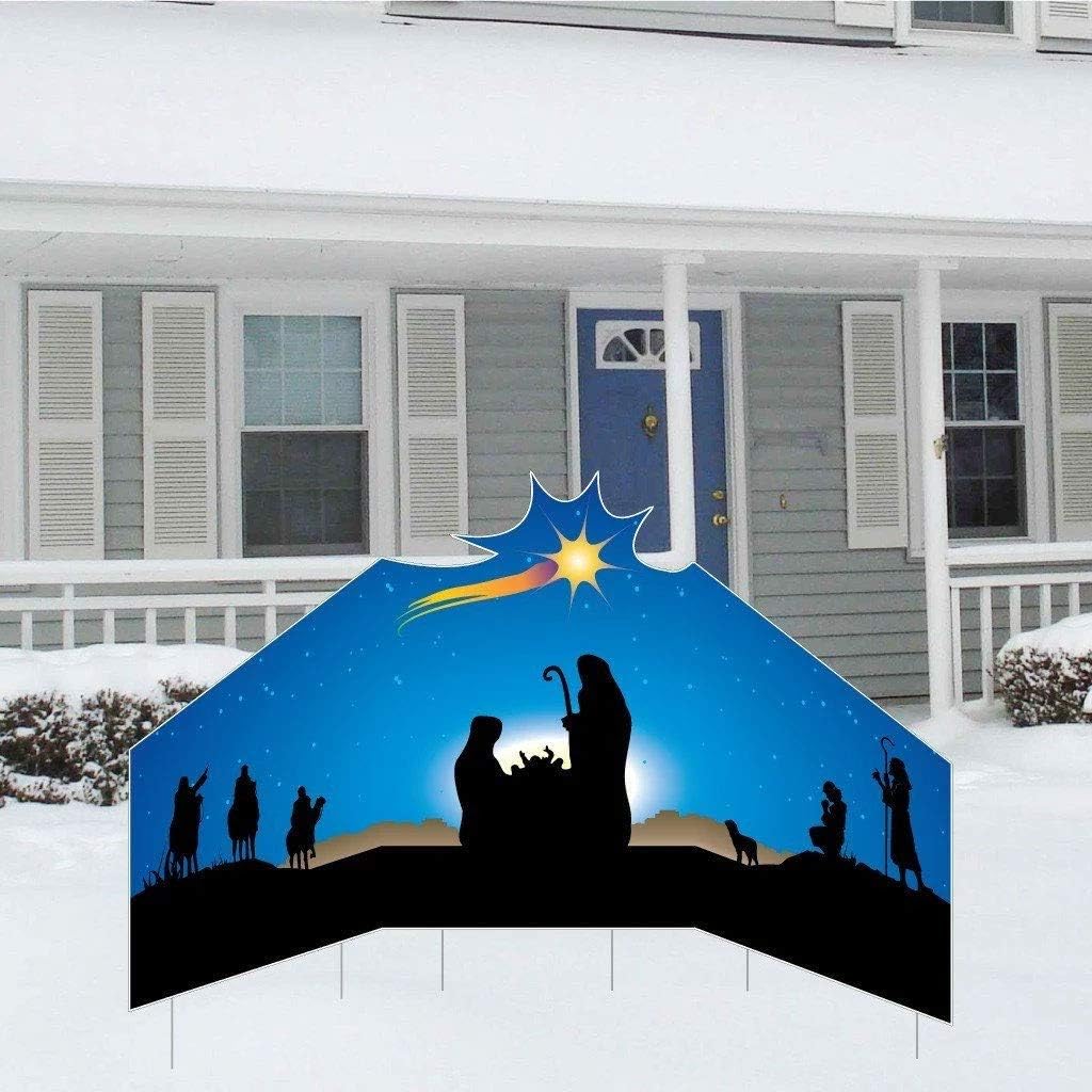 VictoryStore Yard Sign Outdoor Lawn Decorations: Religious Christmas Large Nativity Lawn Display Decoration, 4 feet x 8 feet, Stakes Included, 13053