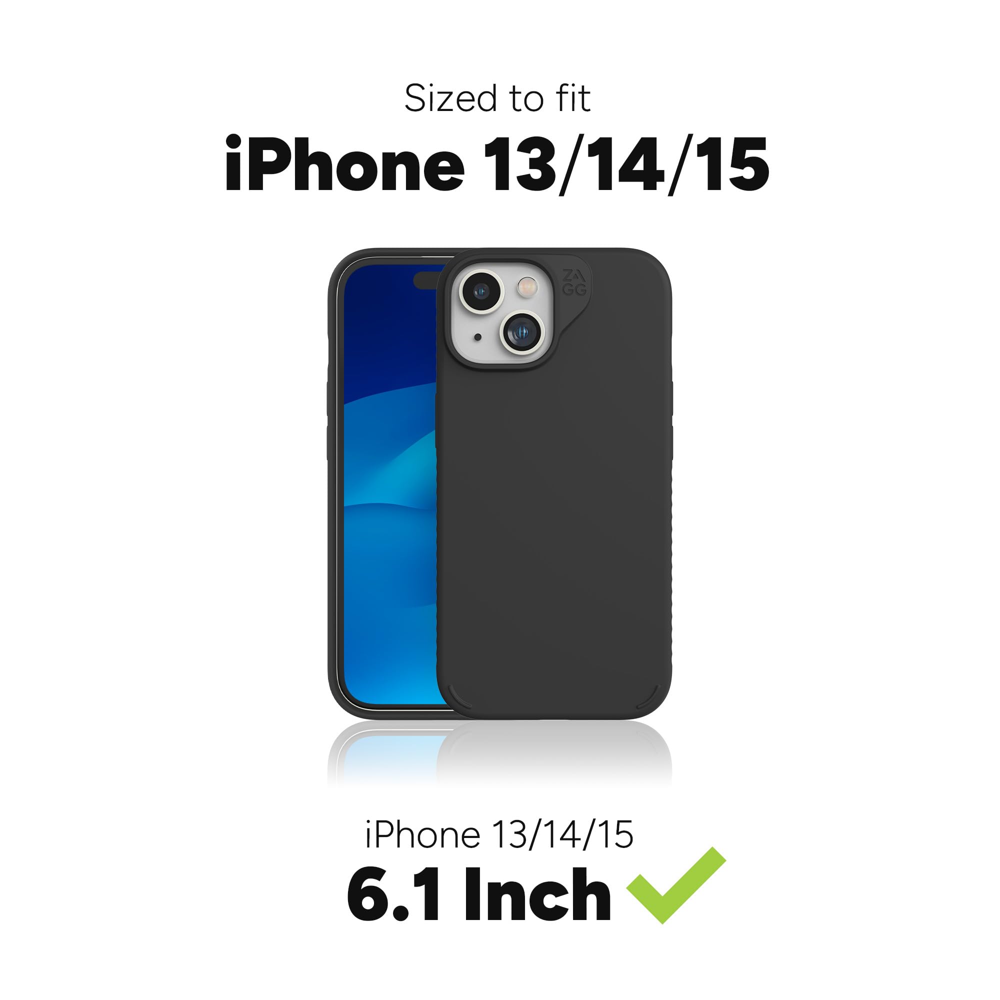ZAGG Manhattan Snap - Funda para iPhone 15/14/13 - Funda de Silicona iPhone, Material de grafeno Duradero, Superficie Lisa con un cómodo Agarre Ondulado, Funda MagSafe para