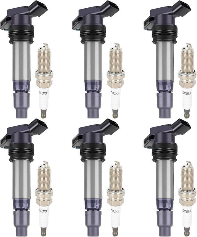 Kit de bobinas de ignição ECCPP UF594 com velas de irídio 6481 para Volvo e Land Rover – 6 bobinas e 6 velas