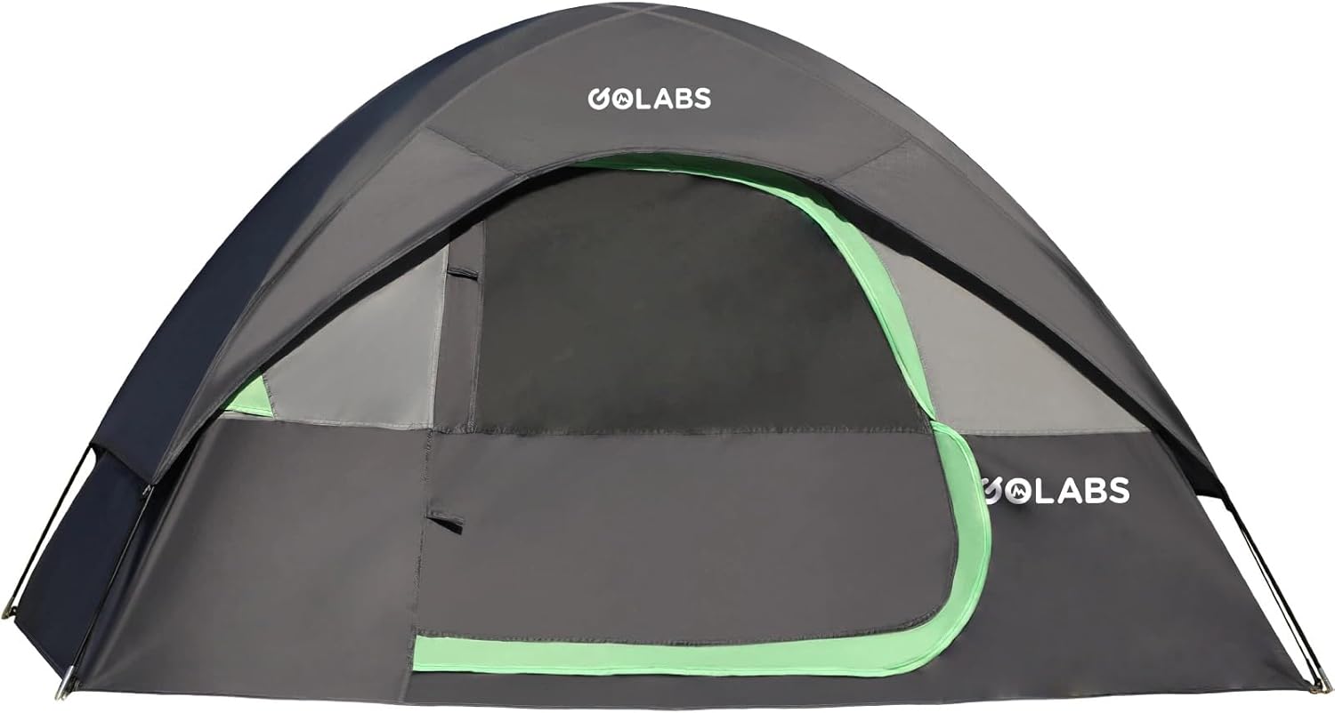 Golabs CT1 2 Person Camping Tent, Easy Set Up in 3 Mins, PU1500mm Waterproof w/Mesh Top & Door with Ventilation, Lightweight 4.4lbs Portable Family Tent with Carry Bag &Interior Storage Pockets &Hook