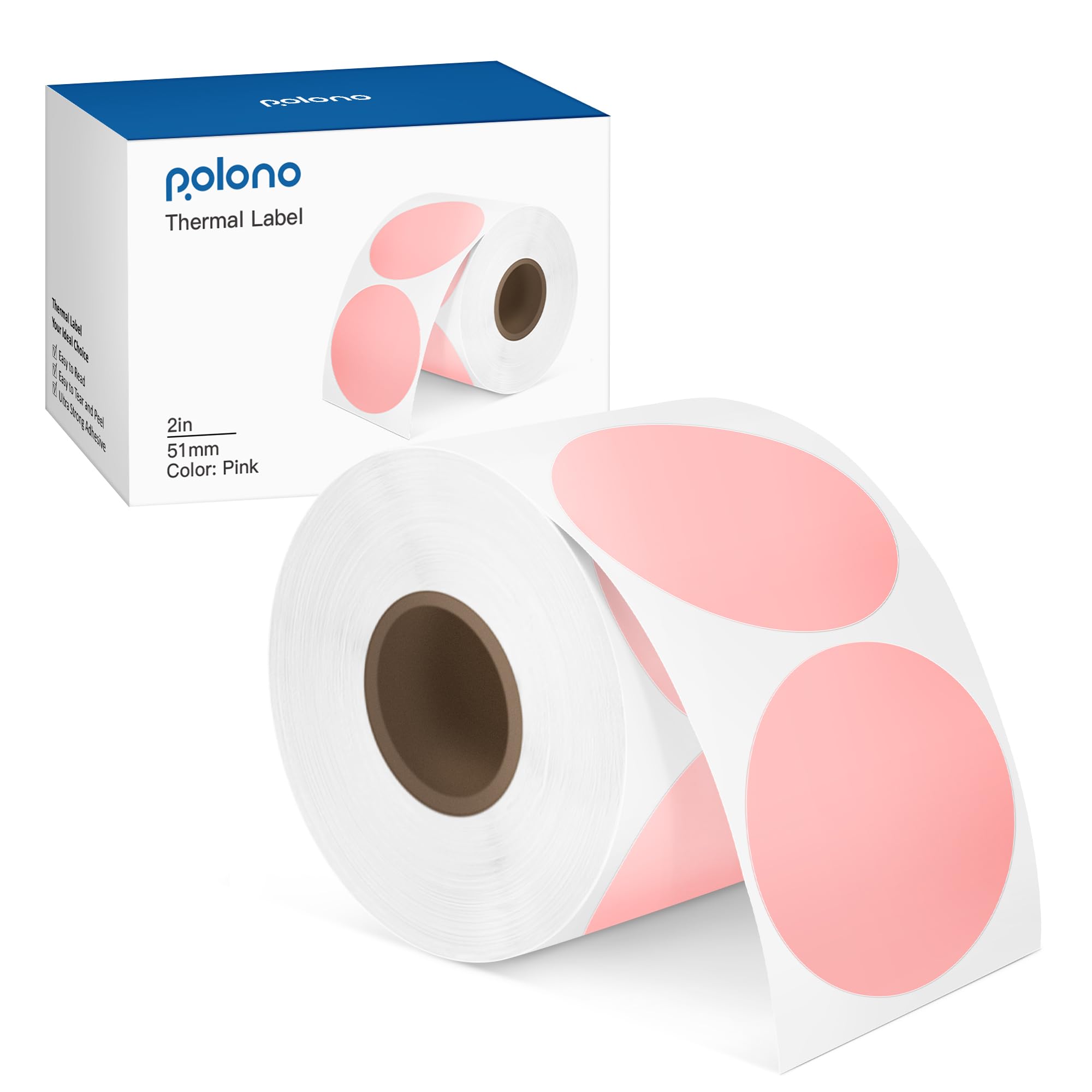 POLONO 2" (50 mm) kolorowa etykieta termiczna, naklejka, samoprzylepna etykieta termiczna na adres i wysyłkę, małe przedsiębiorstwo do projektowania logo DIY, kod, imię, inwentarz (750 etykiet, różowe