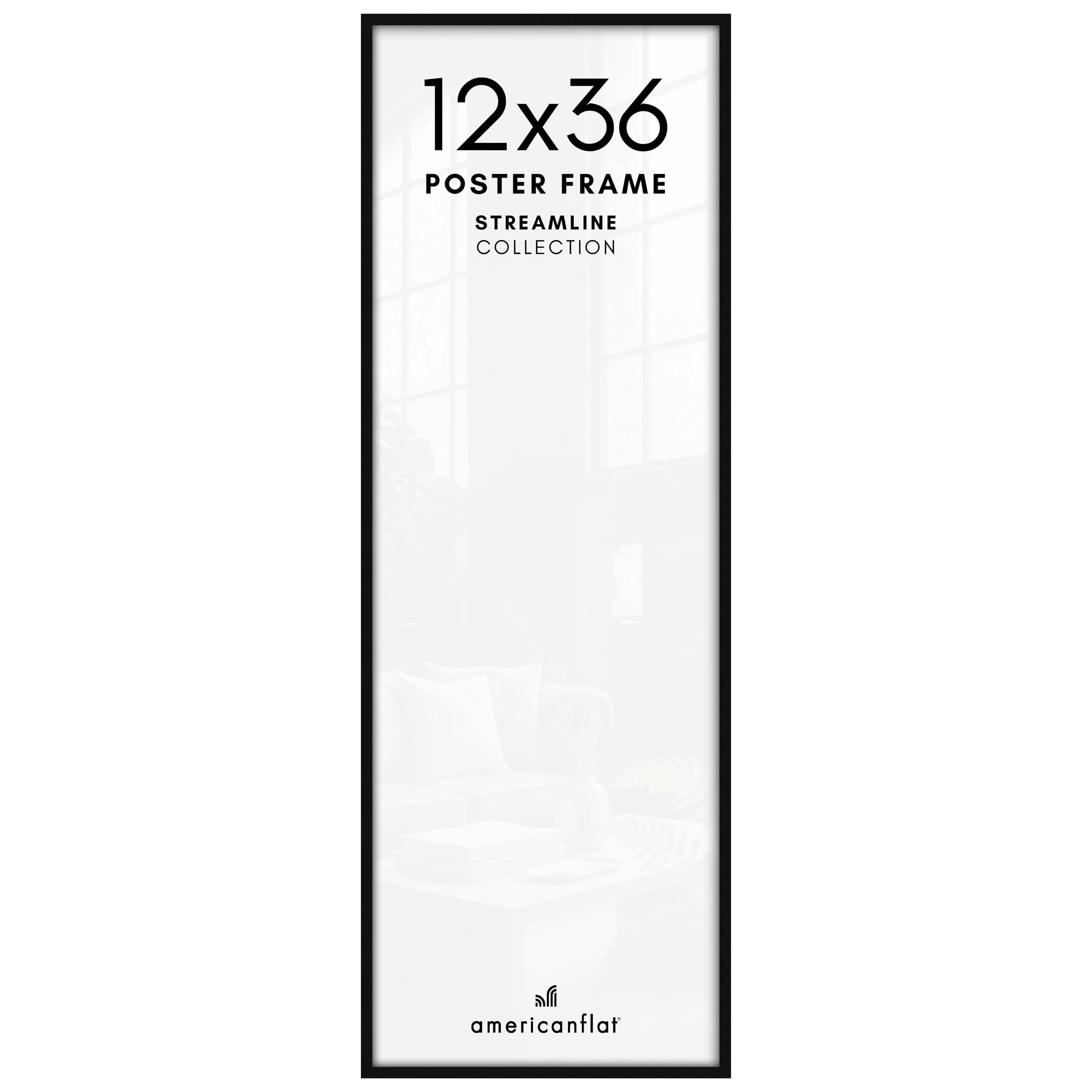 Americanflat 12x36 Picture Frame with Polished Plexiglass - Streamline Collection - Thin Border Picture Frame for Wall Display - Hanging Hardware Included - Black — image 1