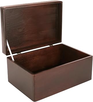 Creative Deco Large Brown Wooden Box Storage with Hinged Lid | 11.8x7.87x5.51in +-0.5 | Keepsake Decorative Gift Box for Tool Dog Toy Kitchen Storage | ROUGH UNSANDED Acacia-Like Wood Chest Trunk | Solid pine storage box with a lid for keepsakes, crafts, stationery and home storage; unpainted, paint-ready wood