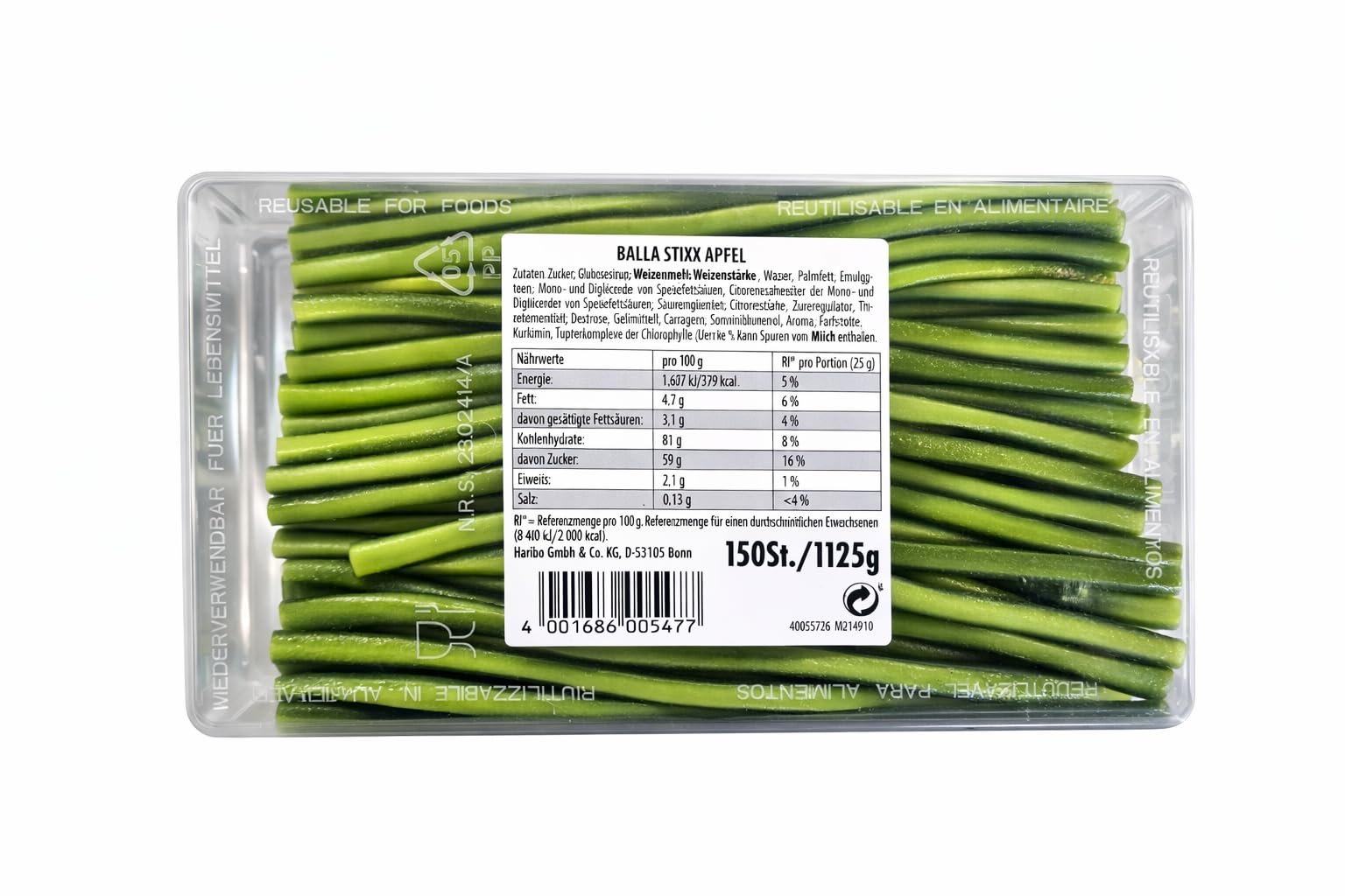 minafood Bundle für Balla Stixx 5er Set – 5 x 150 Stück – Erdbeere, Himbeere, Kirsche, Apfel & Cola – Vegetarische Fruchtgummi Stangen – Vorratsbox + minafood Notizblock