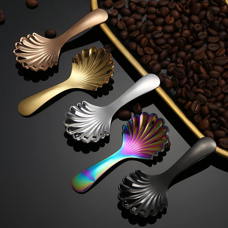 Silverware Flatware Set, 1/4/6/8 Pieces Shell 304 Stainless Steel Short Handle Spoon Creative Teaspoon Gift Small Round Spoon (Color : Rainbow, Size : 8Pcs)