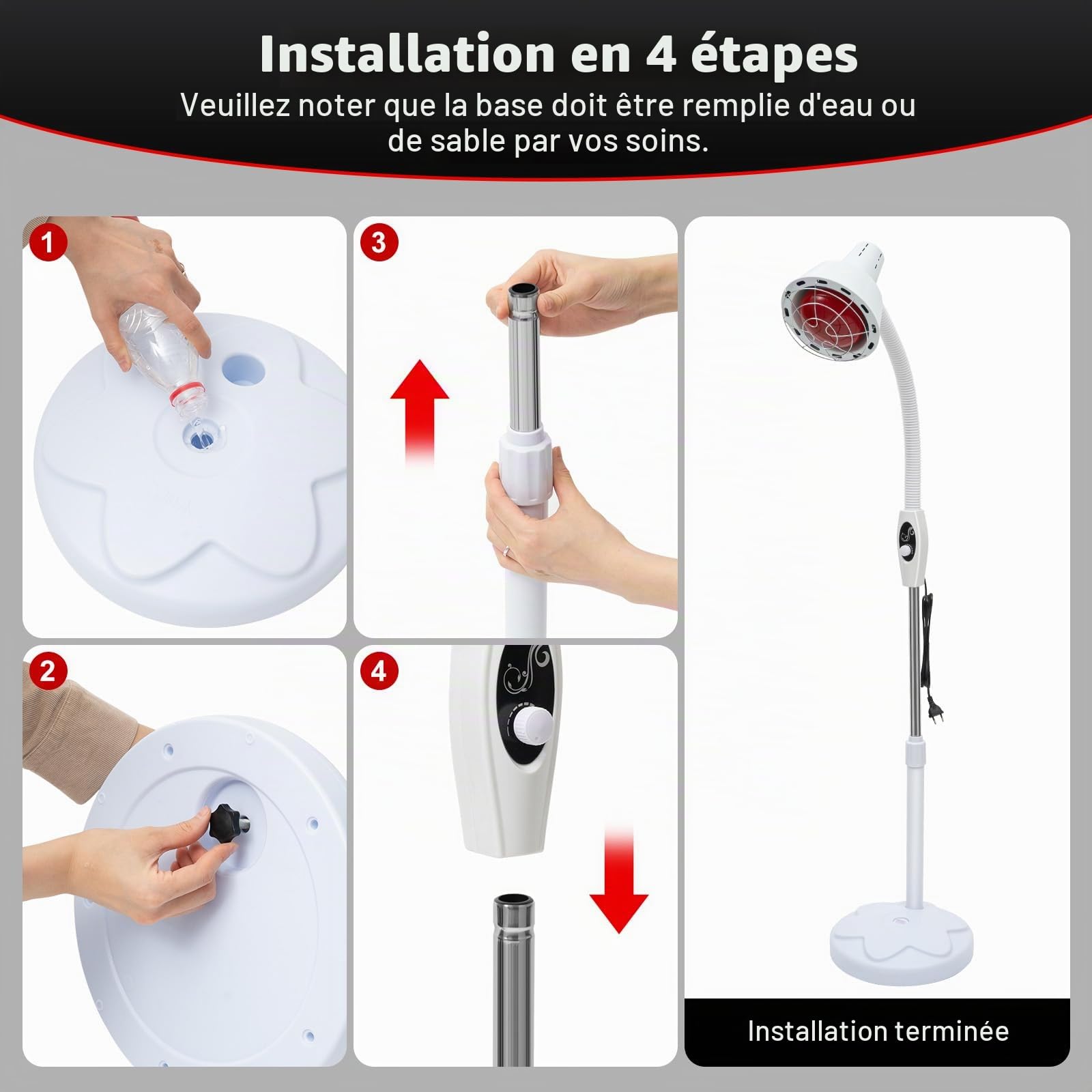 275W Lampe Infrarouge Lampe Chauffante 360° Lampe à Infrarouge sur Pied pour Soulager Les Douleurs Musculaires ou Les Rhumes, Température réglable