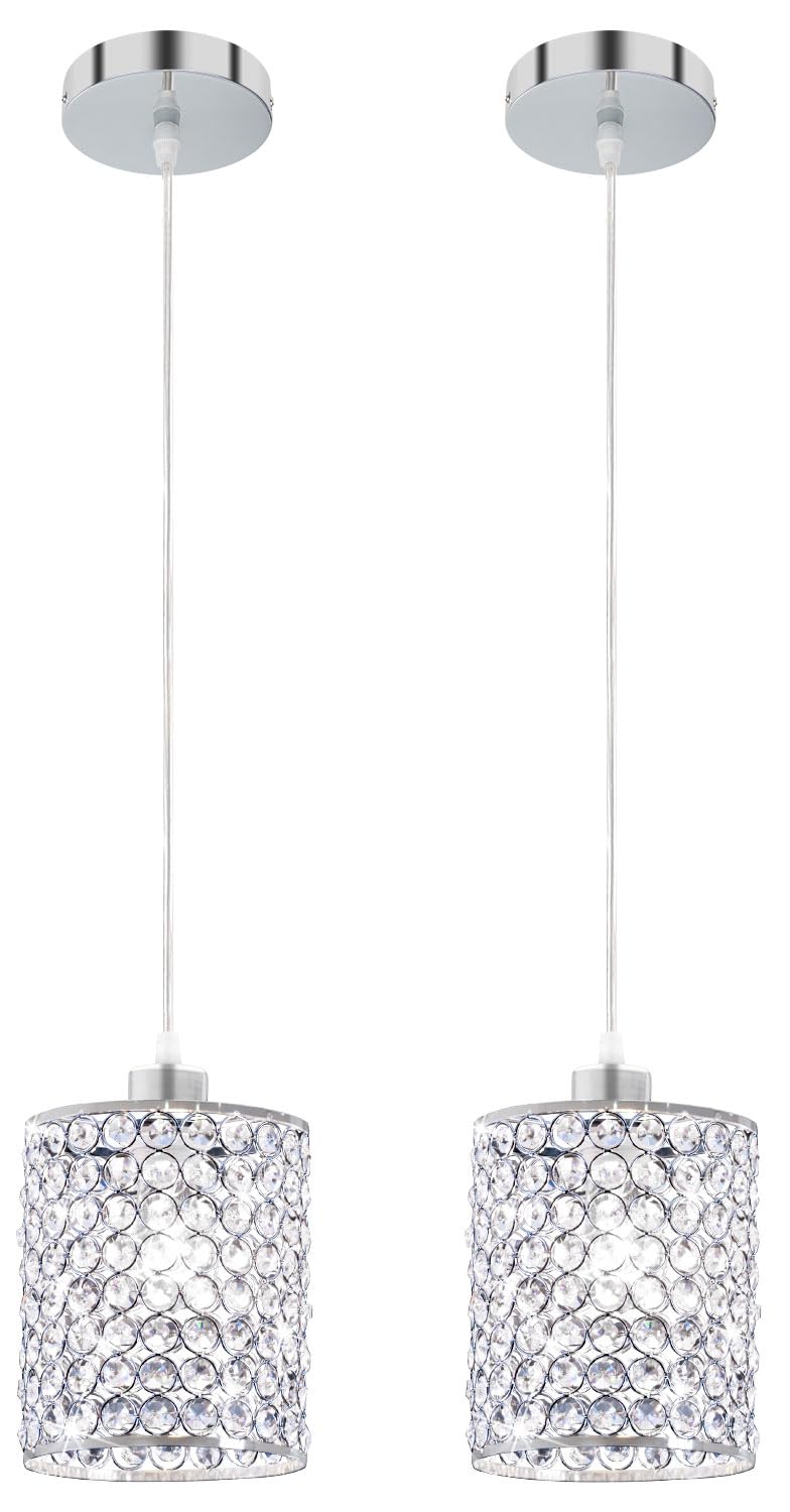 TISLYCO Modern Crystal Pendant Light Fixtures Set of 2, Ceiling Hanging Crystal Chandelier Over Kitchen Island Sink Lighting,Chrome Pendant Lighting For Dining Room, Bathroom, Hallway, EntryWay,Closet